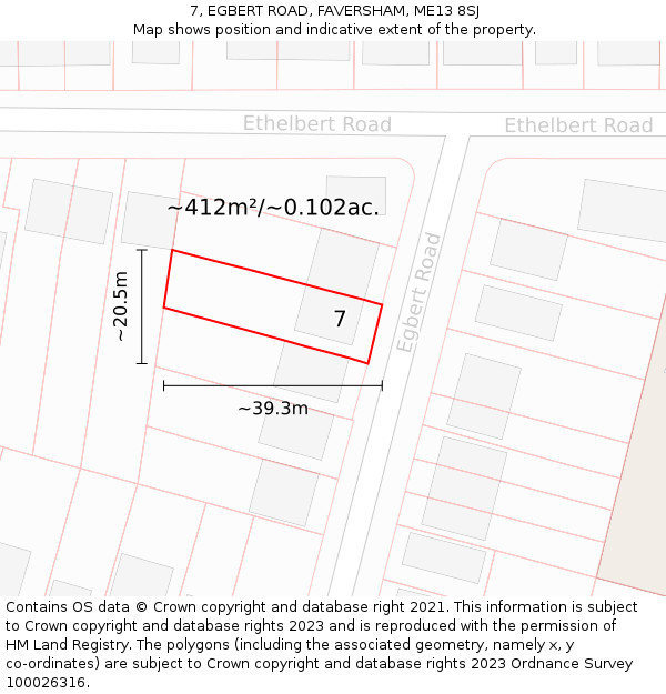 7, EGBERT ROAD, FAVERSHAM, ME13 8SJ: Plot and title map