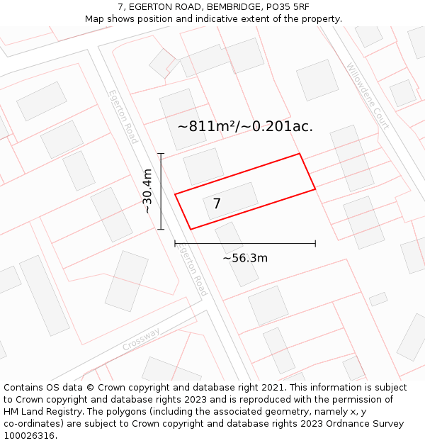7, EGERTON ROAD, BEMBRIDGE, PO35 5RF: Plot and title map