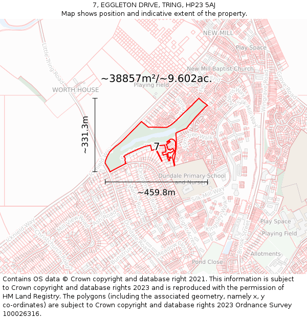 7, EGGLETON DRIVE, TRING, HP23 5AJ: Plot and title map