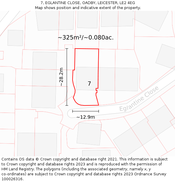 7, EGLANTINE CLOSE, OADBY, LEICESTER, LE2 4EG: Plot and title map