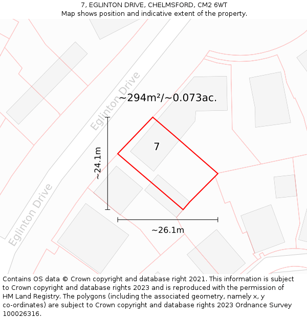 7, EGLINTON DRIVE, CHELMSFORD, CM2 6WT: Plot and title map