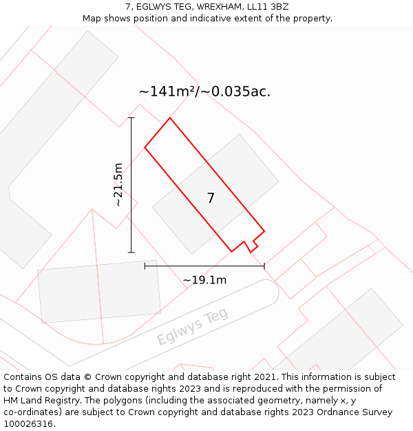 7, EGLWYS TEG, WREXHAM, LL11 3BZ: Plot and title map