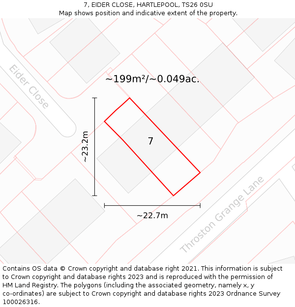 7, EIDER CLOSE, HARTLEPOOL, TS26 0SU: Plot and title map