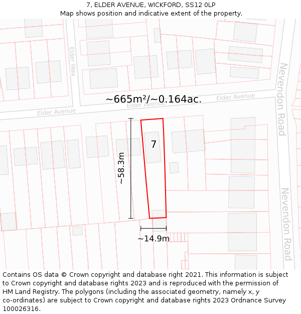 7, ELDER AVENUE, WICKFORD, SS12 0LP: Plot and title map