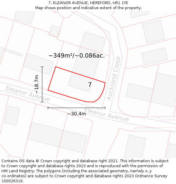 7, ELEANOR AVENUE, HEREFORD, HR1 1YE: Plot and title map