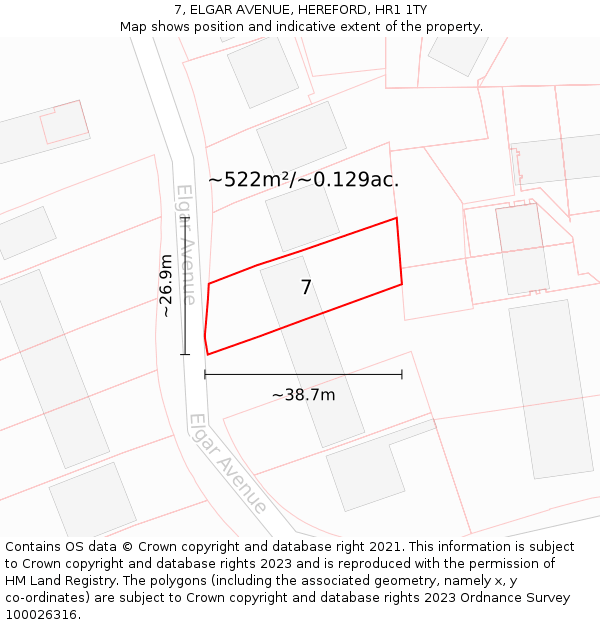 7, ELGAR AVENUE, HEREFORD, HR1 1TY: Plot and title map