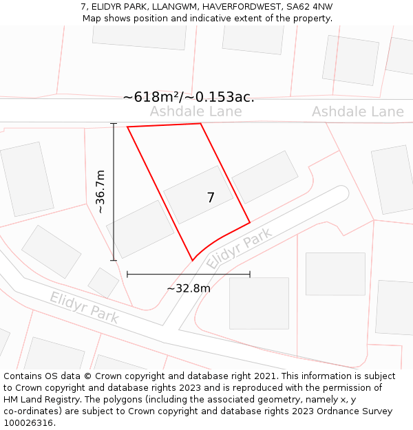 7, ELIDYR PARK, LLANGWM, HAVERFORDWEST, SA62 4NW: Plot and title map