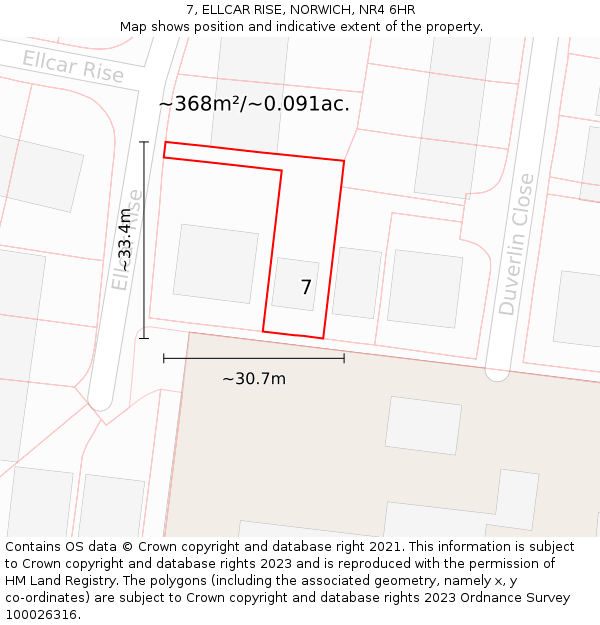 7, ELLCAR RISE, NORWICH, NR4 6HR: Plot and title map