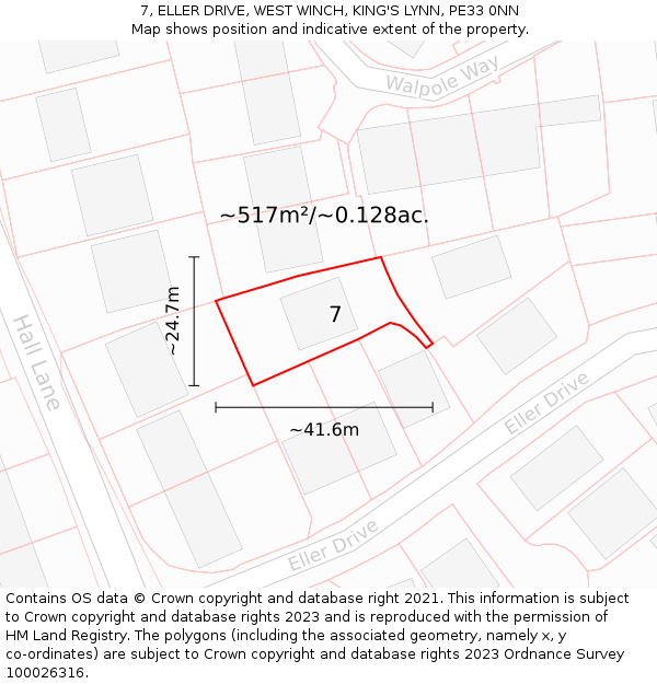 7, ELLER DRIVE, WEST WINCH, KING'S LYNN, PE33 0NN: Plot and title map