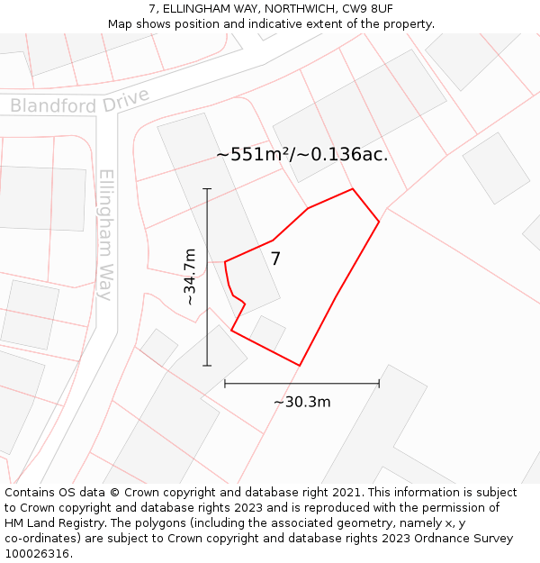 7, ELLINGHAM WAY, NORTHWICH, CW9 8UF: Plot and title map