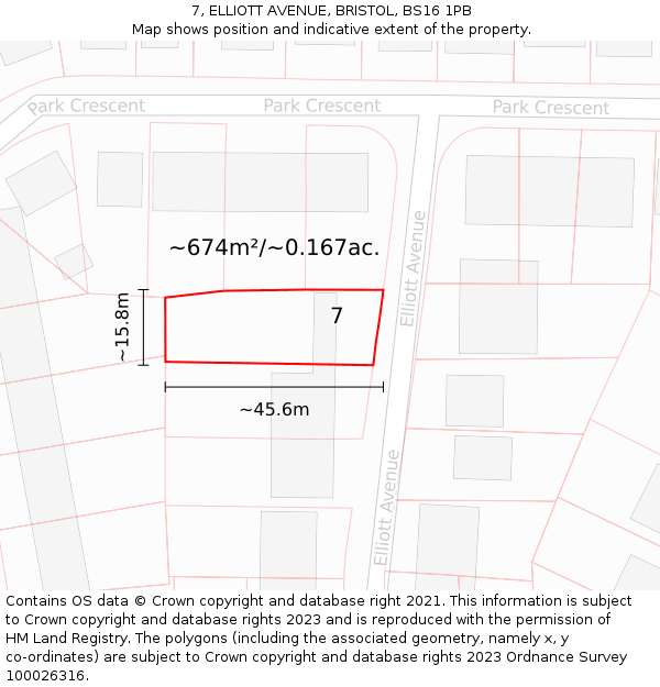 7, ELLIOTT AVENUE, BRISTOL, BS16 1PB: Plot and title map