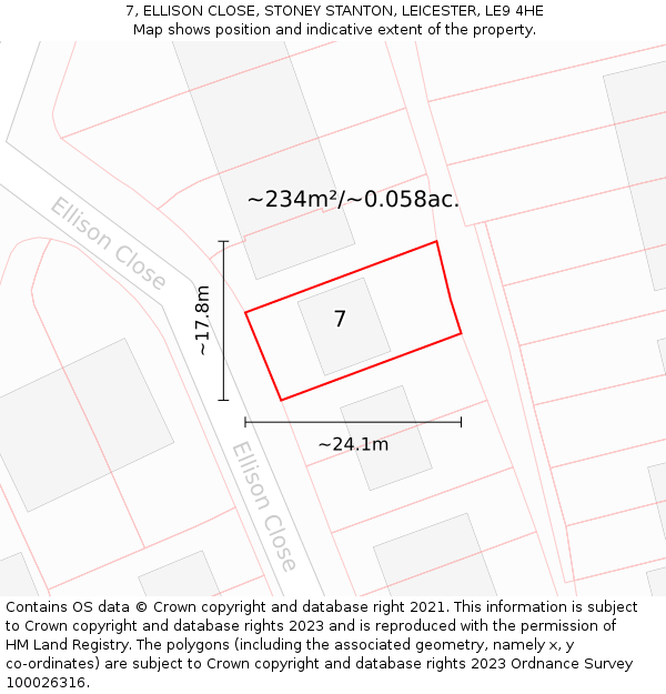 7, ELLISON CLOSE, STONEY STANTON, LEICESTER, LE9 4HE: Plot and title map