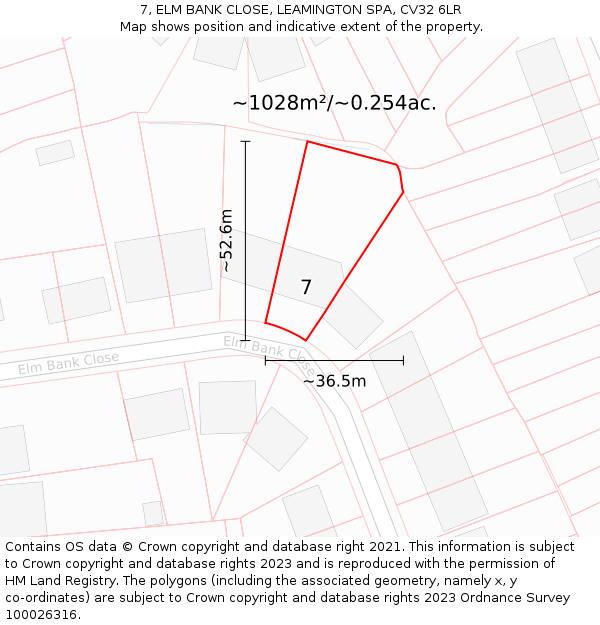 7, ELM BANK CLOSE, LEAMINGTON SPA, CV32 6LR: Plot and title map