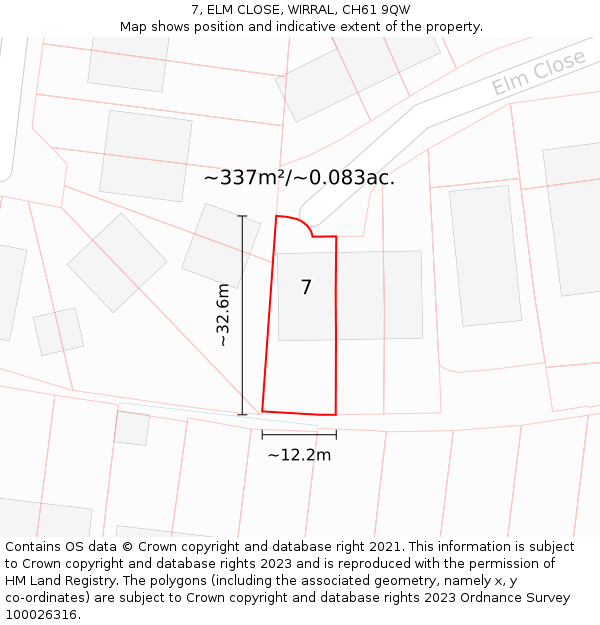 7, ELM CLOSE, WIRRAL, CH61 9QW: Plot and title map