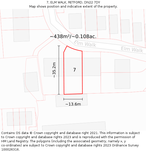 7, ELM WALK, RETFORD, DN22 7DY: Plot and title map