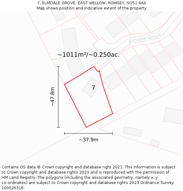 7, ELMDALE GROVE, EAST WELLOW, ROMSEY, SO51 6AX: Plot and title map