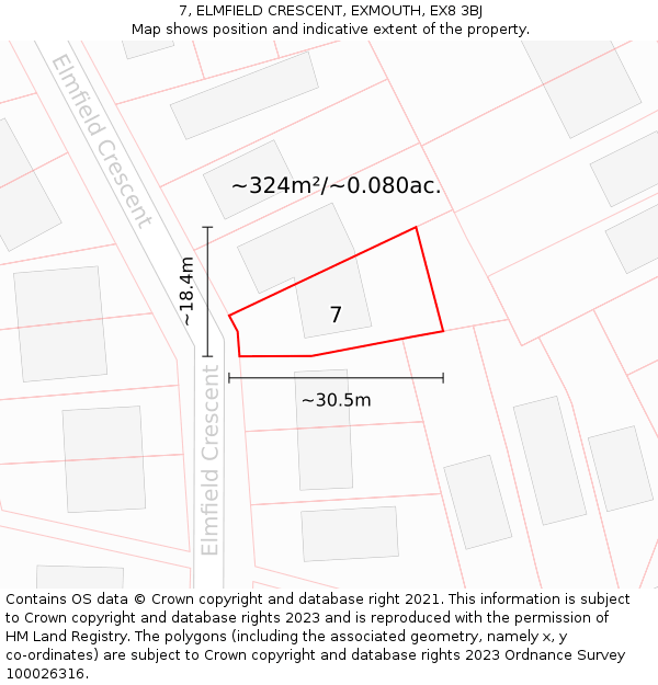 7, ELMFIELD CRESCENT, EXMOUTH, EX8 3BJ: Plot and title map