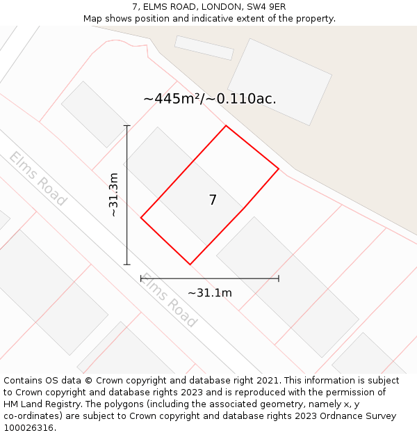 7, ELMS ROAD, LONDON, SW4 9ER: Plot and title map