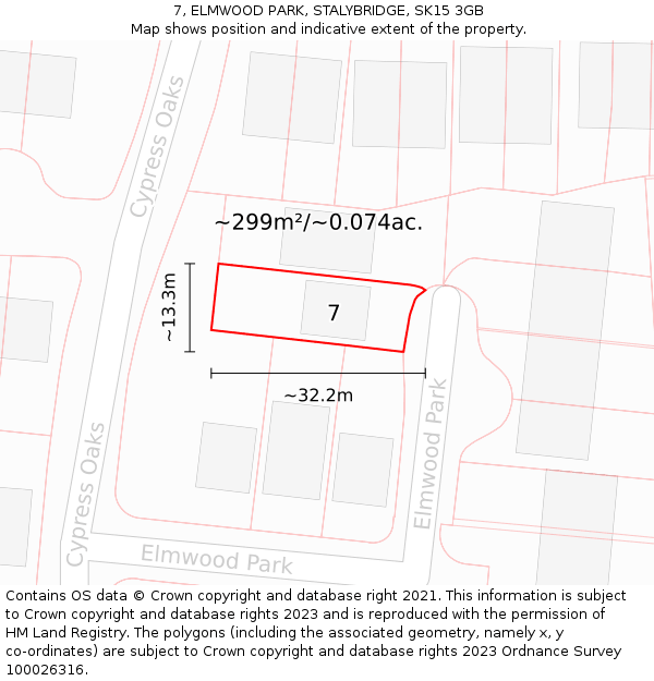 7, ELMWOOD PARK, STALYBRIDGE, SK15 3GB: Plot and title map