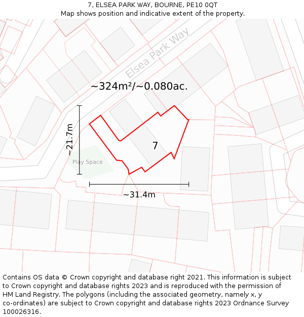 7, ELSEA PARK WAY, BOURNE, PE10 0QT: Plot and title map