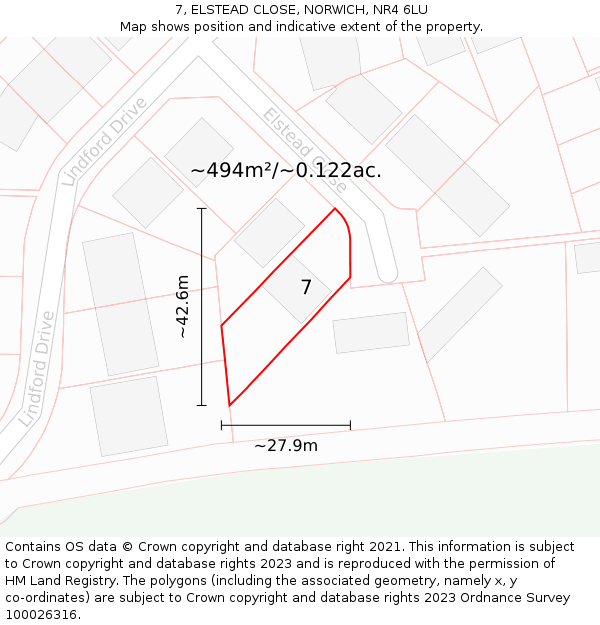 7, ELSTEAD CLOSE, NORWICH, NR4 6LU: Plot and title map