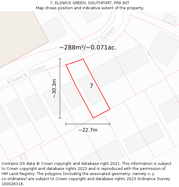 7, ELSWICK GREEN, SOUTHPORT, PR9 9XT: Plot and title map