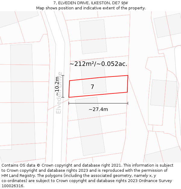 7, ELVEDEN DRIVE, ILKESTON, DE7 9JW: Plot and title map