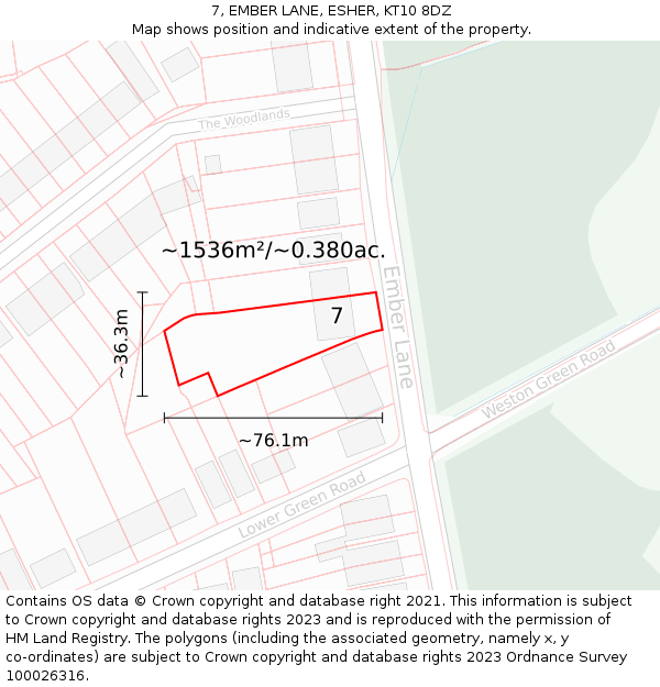 7, EMBER LANE, ESHER, KT10 8DZ: Plot and title map