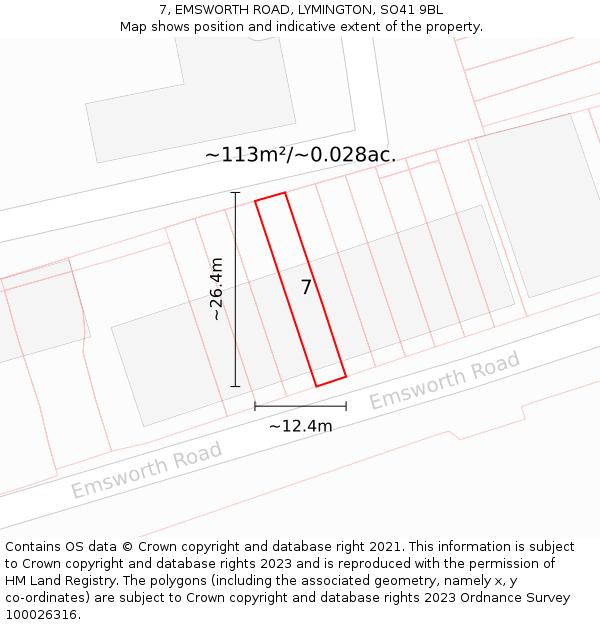 7, EMSWORTH ROAD, LYMINGTON, SO41 9BL: Plot and title map