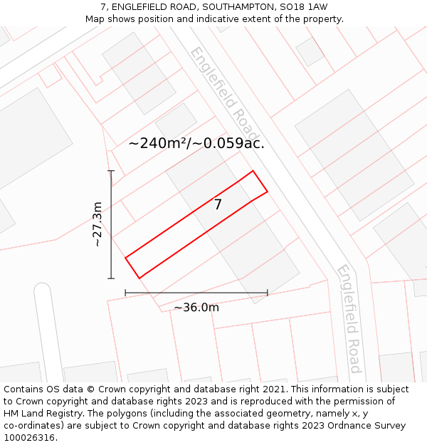 7, ENGLEFIELD ROAD, SOUTHAMPTON, SO18 1AW: Plot and title map