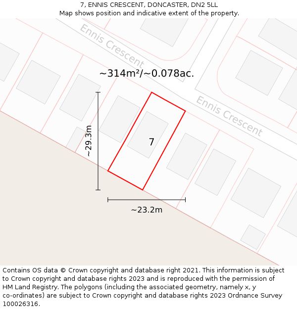 7, ENNIS CRESCENT, DONCASTER, DN2 5LL: Plot and title map