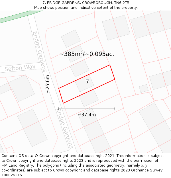 7, ERIDGE GARDENS, CROWBOROUGH, TN6 2TB: Plot and title map