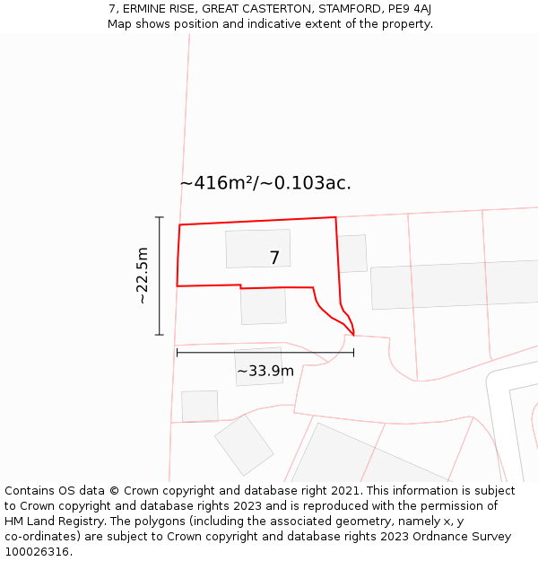 7, ERMINE RISE, GREAT CASTERTON, STAMFORD, PE9 4AJ: Plot and title map