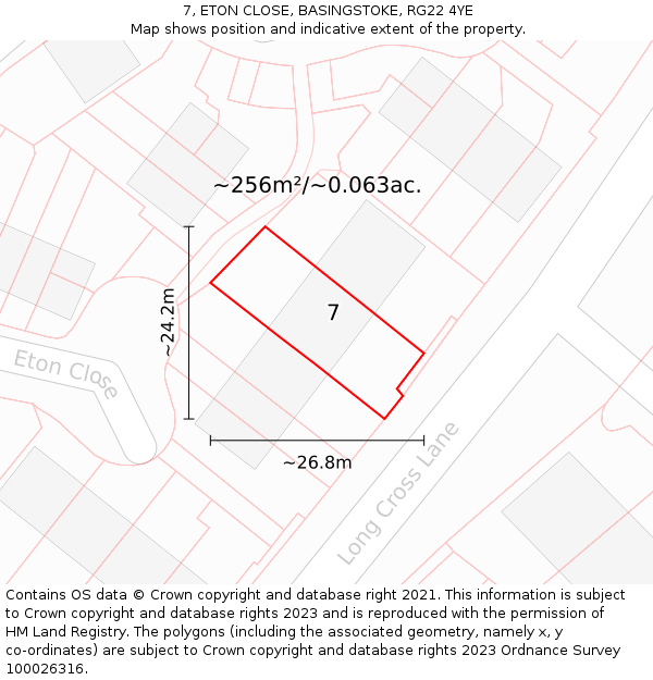 7, ETON CLOSE, BASINGSTOKE, RG22 4YE: Plot and title map