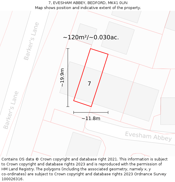 7, EVESHAM ABBEY, BEDFORD, MK41 0UN: Plot and title map