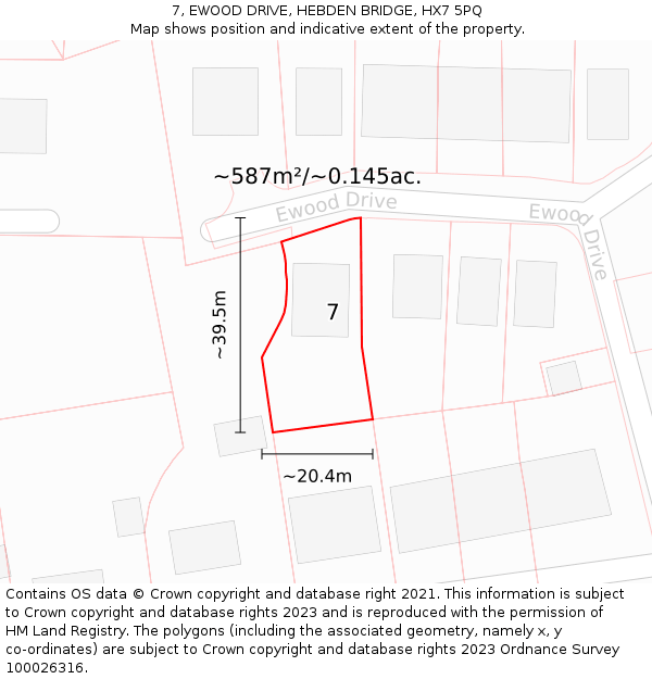 7, EWOOD DRIVE, HEBDEN BRIDGE, HX7 5PQ: Plot and title map