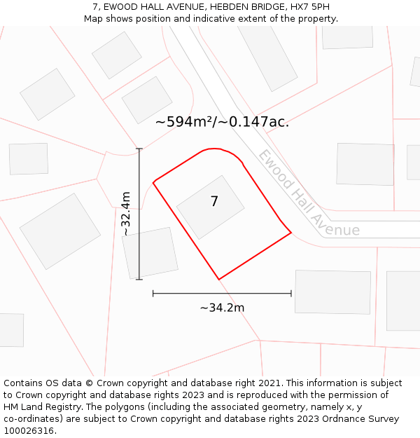 7, EWOOD HALL AVENUE, HEBDEN BRIDGE, HX7 5PH: Plot and title map