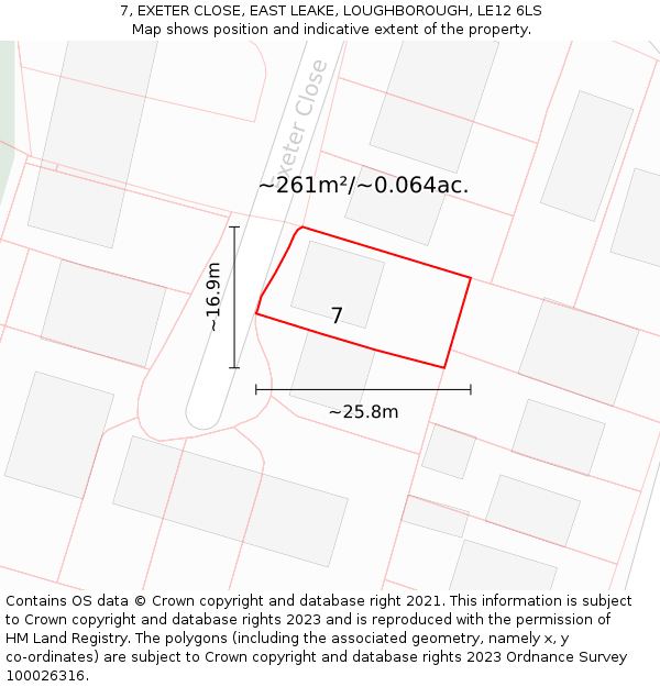 7, EXETER CLOSE, EAST LEAKE, LOUGHBOROUGH, LE12 6LS: Plot and title map