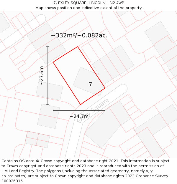7, EXLEY SQUARE, LINCOLN, LN2 4WP: Plot and title map