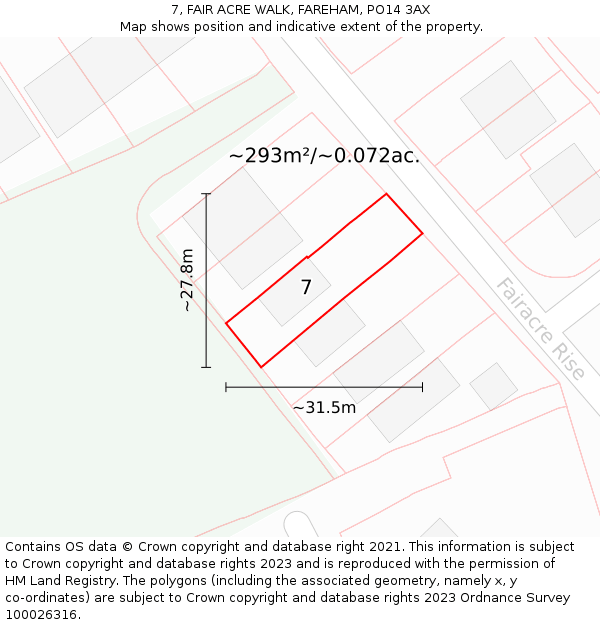 7, FAIR ACRE WALK, FAREHAM, PO14 3AX: Plot and title map