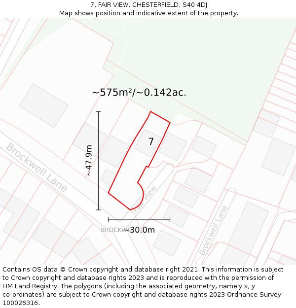 7, FAIR VIEW, CHESTERFIELD, S40 4DJ: Plot and title map