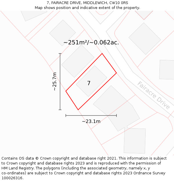 7, FAIRACRE DRIVE, MIDDLEWICH, CW10 0RS: Plot and title map