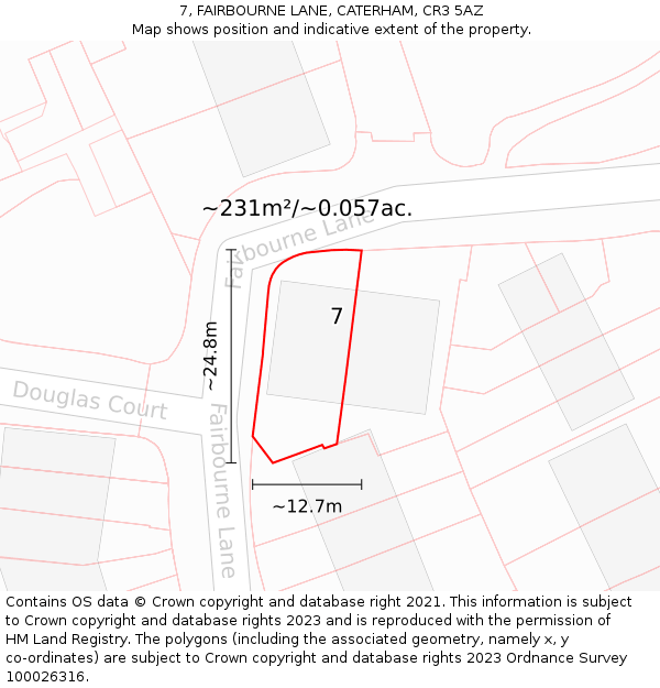 7, FAIRBOURNE LANE, CATERHAM, CR3 5AZ: Plot and title map