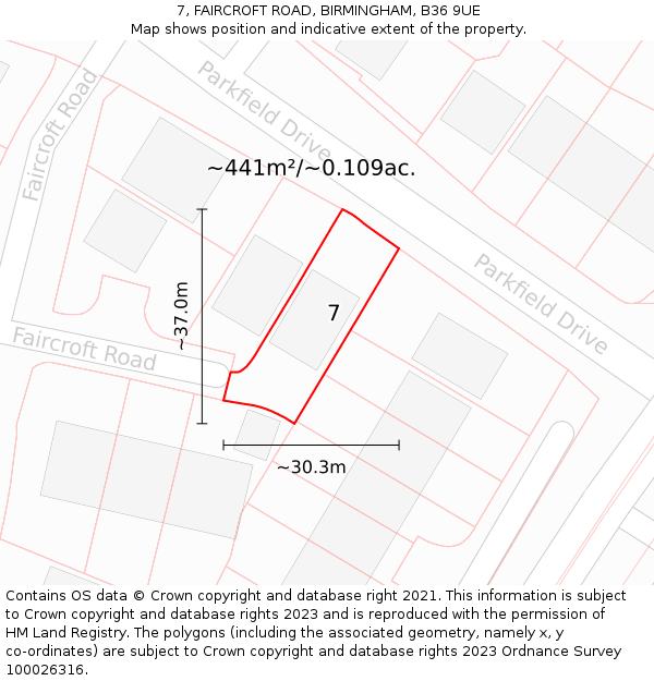 7, FAIRCROFT ROAD, BIRMINGHAM, B36 9UE: Plot and title map
