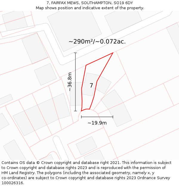 7, FAIRFAX MEWS, SOUTHAMPTON, SO19 6DY: Plot and title map