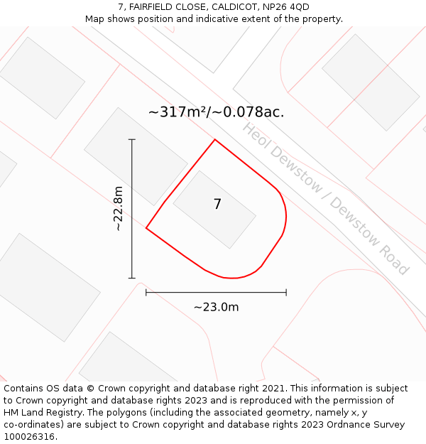 7, FAIRFIELD CLOSE, CALDICOT, NP26 4QD: Plot and title map