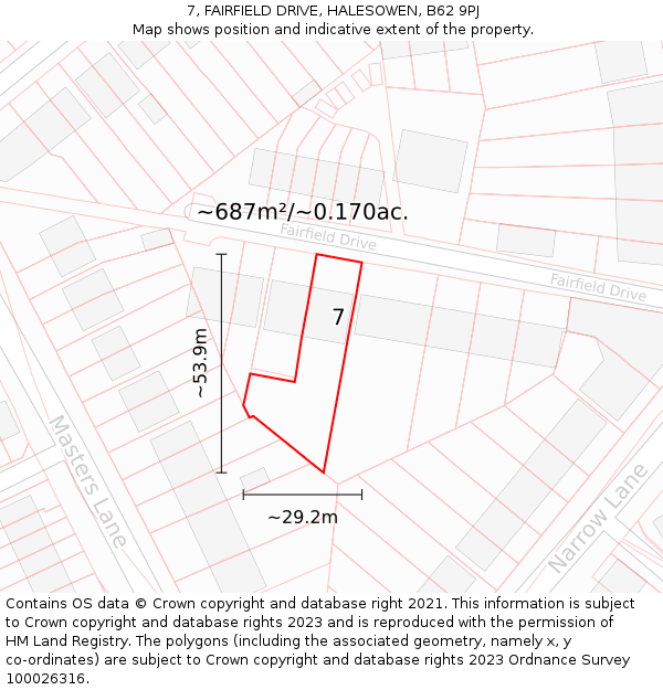 7, FAIRFIELD DRIVE, HALESOWEN, B62 9PJ: Plot and title map