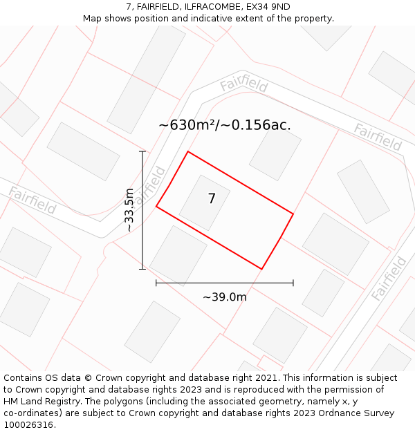 7, FAIRFIELD, ILFRACOMBE, EX34 9ND: Plot and title map
