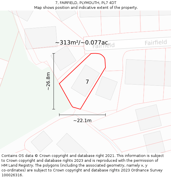 7, FAIRFIELD, PLYMOUTH, PL7 4DT: Plot and title map