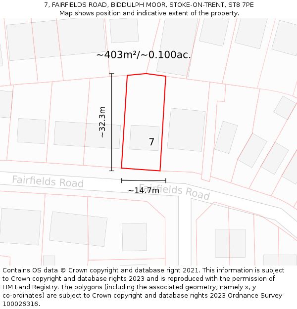 7, FAIRFIELDS ROAD, BIDDULPH MOOR, STOKE-ON-TRENT, ST8 7PE: Plot and title map